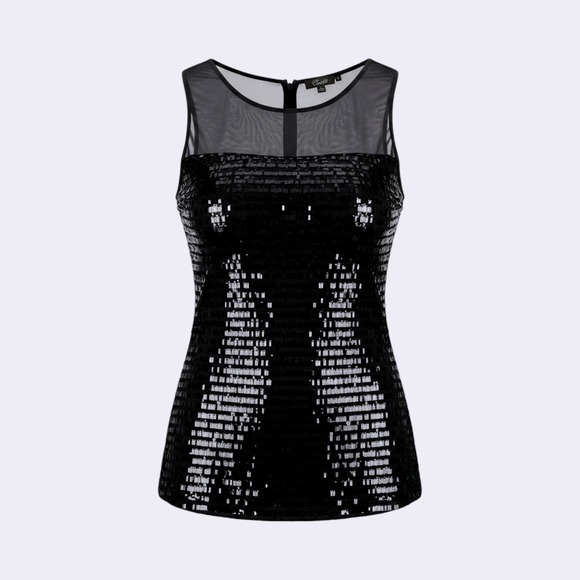 Camille La Vie Tops - Camille La Vie Womens Chic Black Sequin Mesh Yoke Sleeveless Tank Top Party  L